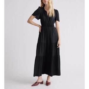 QUINCE Stretch Silk Black Tiered Maxi Dress Size Medium
